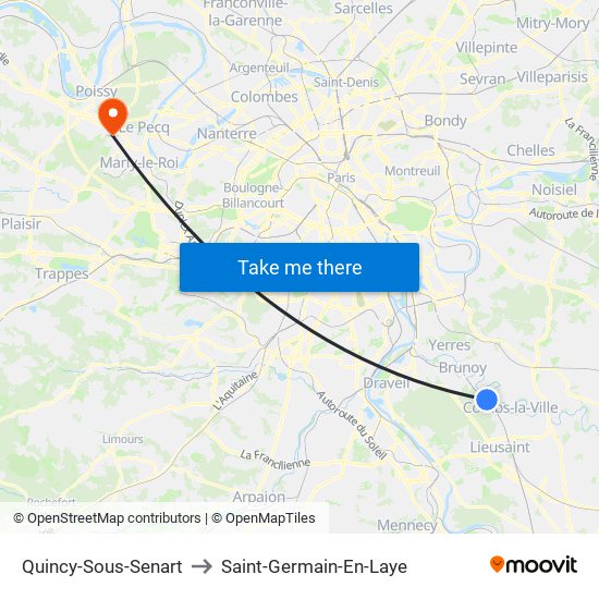 Quincy-Sous-Senart to Saint-Germain-En-Laye map
