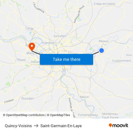 Quincy-Voisins to Saint-Germain-En-Laye map