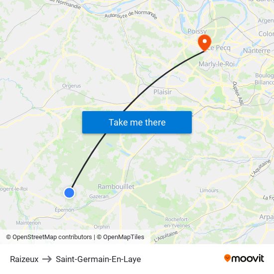 Raizeux to Saint-Germain-En-Laye map