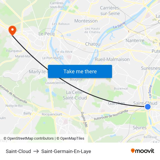 Saint-Cloud to Saint-Germain-En-Laye map