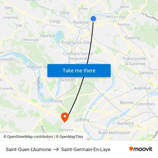 Saint-Ouen-L'Aumone to Saint-Germain-En-Laye map