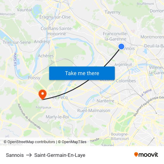 Sannois to Saint-Germain-En-Laye map