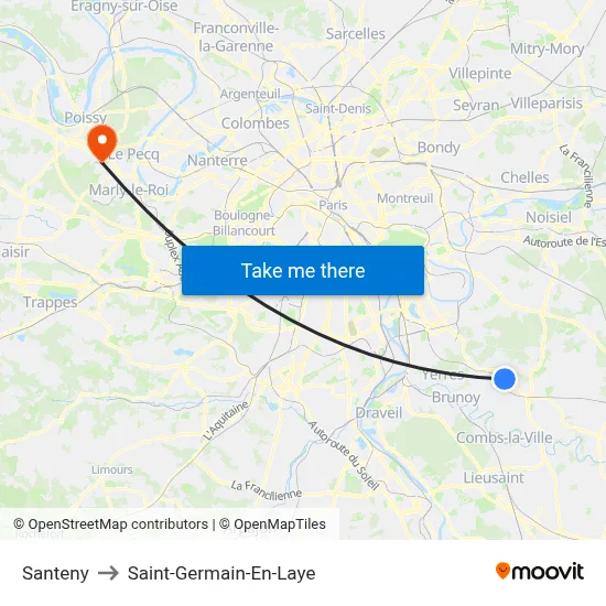 Santeny to Saint-Germain-En-Laye map