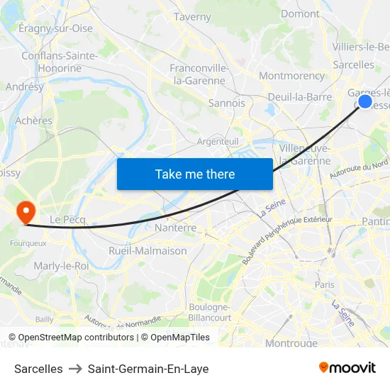 Sarcelles to Saint-Germain-En-Laye map