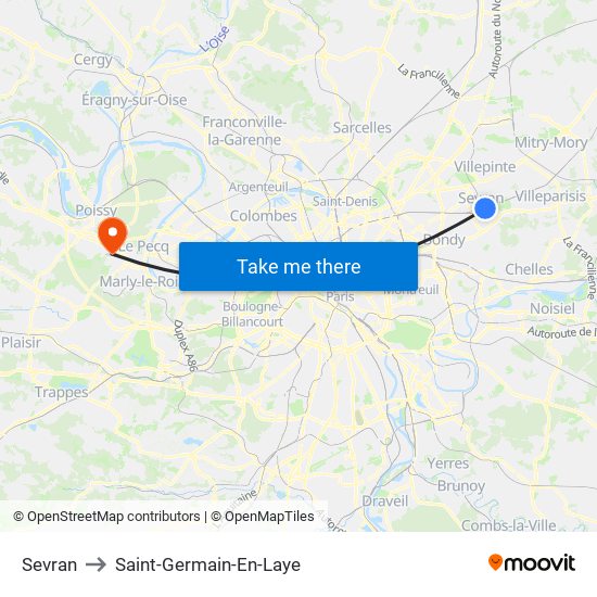 Sevran to Saint-Germain-En-Laye map