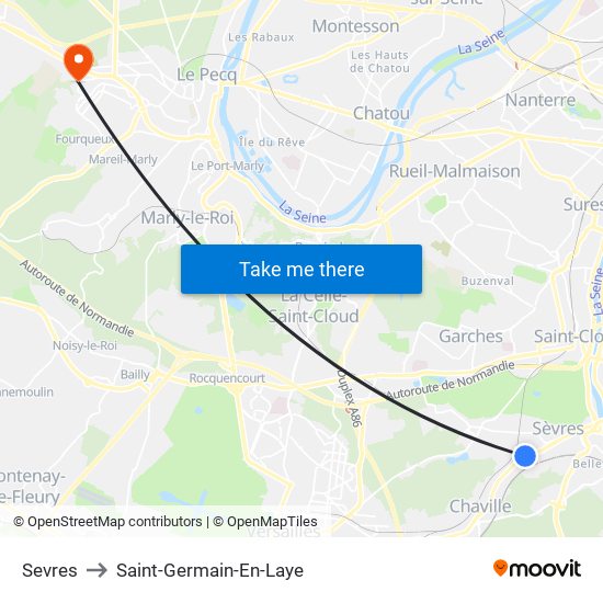 Sevres to Saint-Germain-En-Laye map