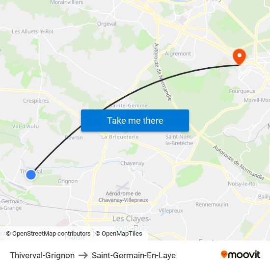 Thiverval-Grignon to Saint-Germain-En-Laye map