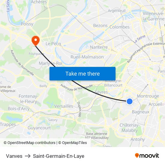 Vanves to Saint-Germain-En-Laye map
