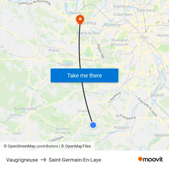Vaugrigneuse to Saint-Germain-En-Laye map