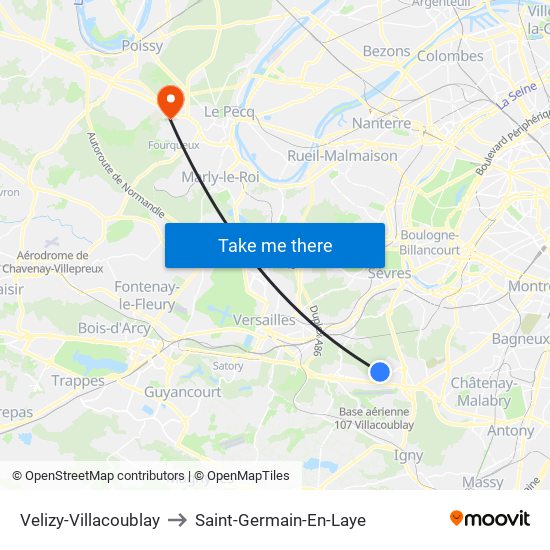 Velizy-Villacoublay to Saint-Germain-En-Laye map