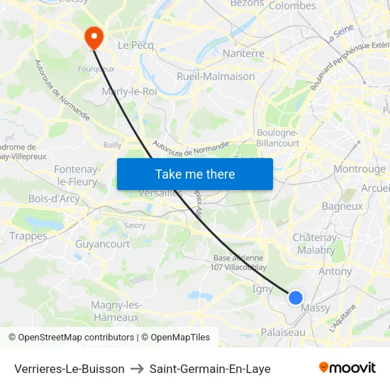 Verrieres-Le-Buisson to Saint-Germain-En-Laye map