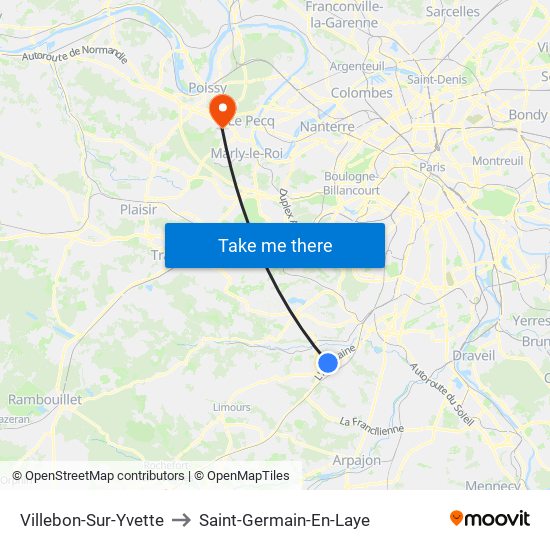 Villebon-Sur-Yvette to Saint-Germain-En-Laye map