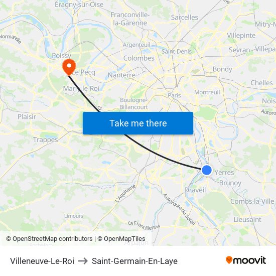 Villeneuve-Le-Roi to Saint-Germain-En-Laye map