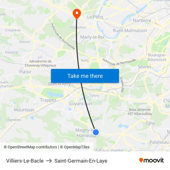 Villiers-Le-Bacle to Saint-Germain-En-Laye map