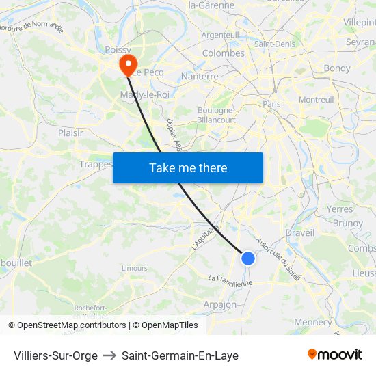Villiers-Sur-Orge to Saint-Germain-En-Laye map