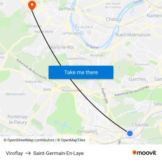 Viroflay to Saint-Germain-En-Laye map