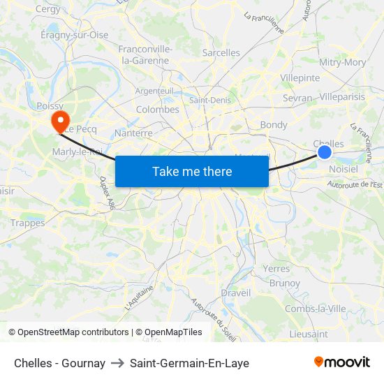 Chelles - Gournay to Saint-Germain-En-Laye map