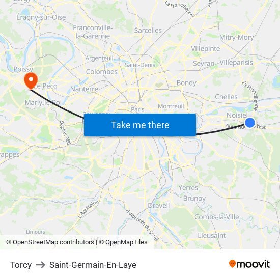 Torcy to Saint-Germain-En-Laye map