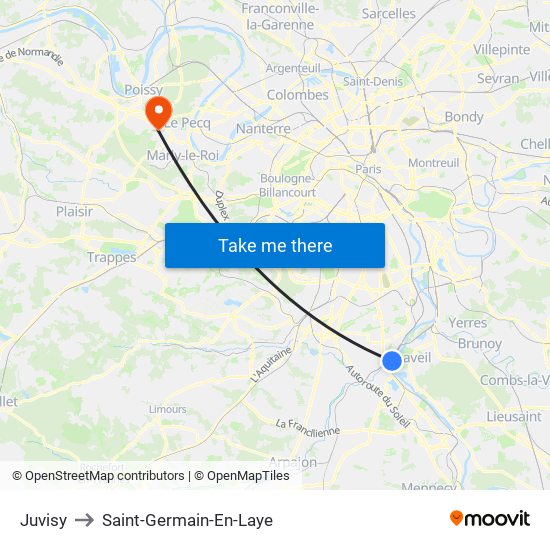 Juvisy to Saint-Germain-En-Laye map