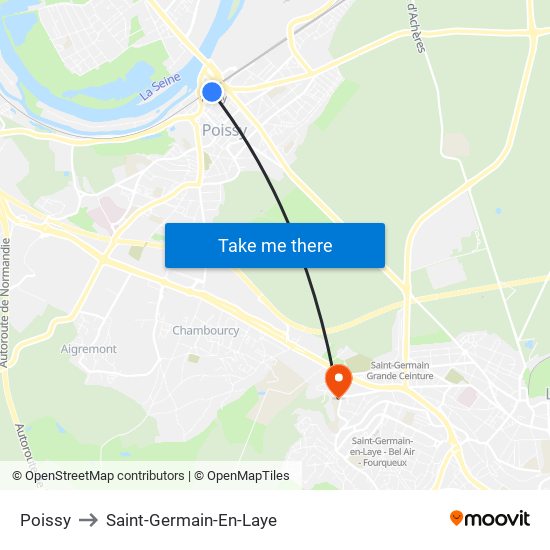 Poissy to Saint-Germain-En-Laye map