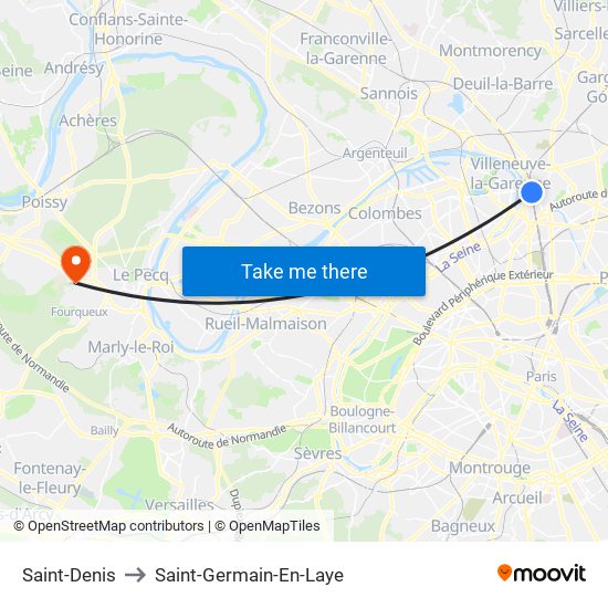 Saint-Denis to Saint-Germain-En-Laye map