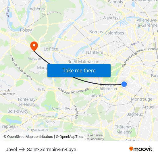 Javel to Saint-Germain-En-Laye map