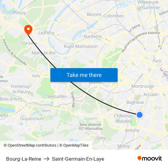 Bourg-La-Reine to Saint-Germain-En-Laye map