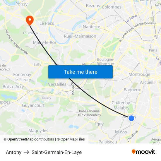 Antony to Saint-Germain-En-Laye map