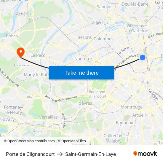 Porte de Clignancourt to Saint-Germain-En-Laye map