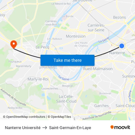 Nanterre Université to Saint-Germain-En-Laye map