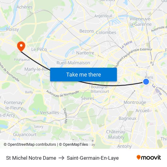 St Michel Notre Dame to Saint-Germain-En-Laye map