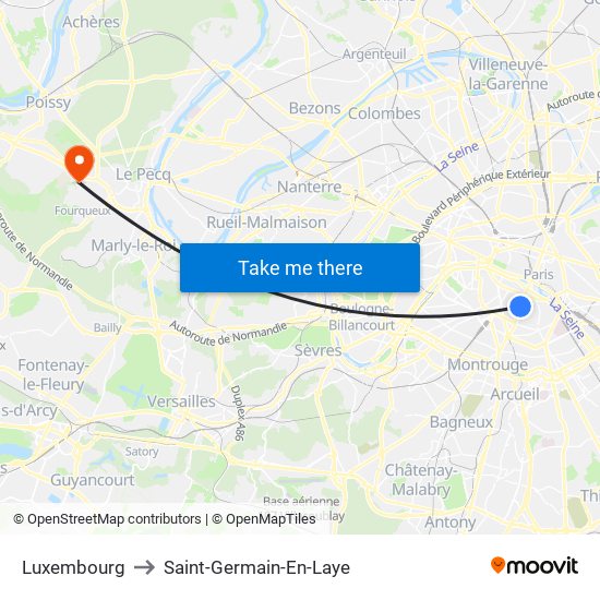 Luxembourg to Saint-Germain-En-Laye map