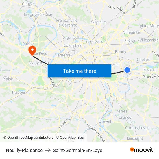 Neuilly-Plaisance to Saint-Germain-En-Laye map