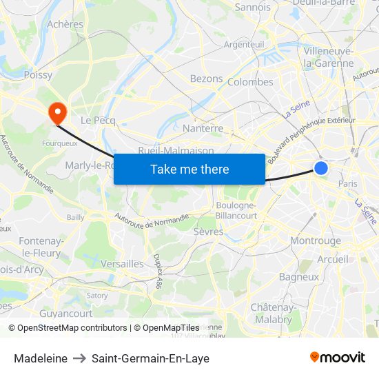 Madeleine to Saint-Germain-En-Laye map