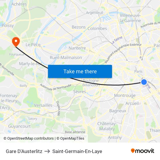 Gare D'Austerlitz to Saint-Germain-En-Laye map