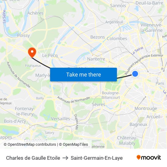 Charles de Gaulle Etoile to Saint-Germain-En-Laye map
