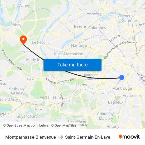 Montparnasse-Bienvenue to Saint-Germain-En-Laye map