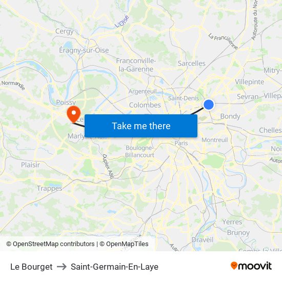 Le Bourget to Saint-Germain-En-Laye map