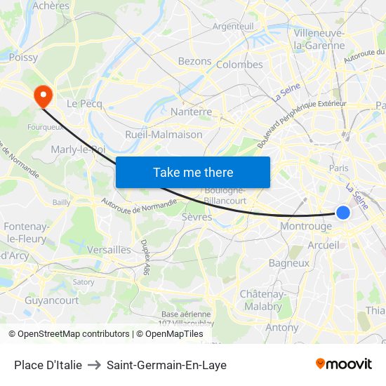 Place D'Italie to Saint-Germain-En-Laye map