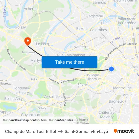 Champ de Mars Tour Eiffel to Saint-Germain-En-Laye map