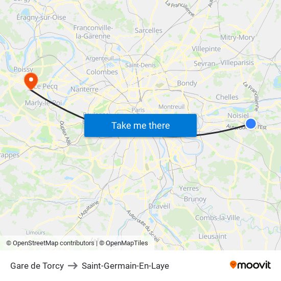 Gare de Torcy to Saint-Germain-En-Laye map