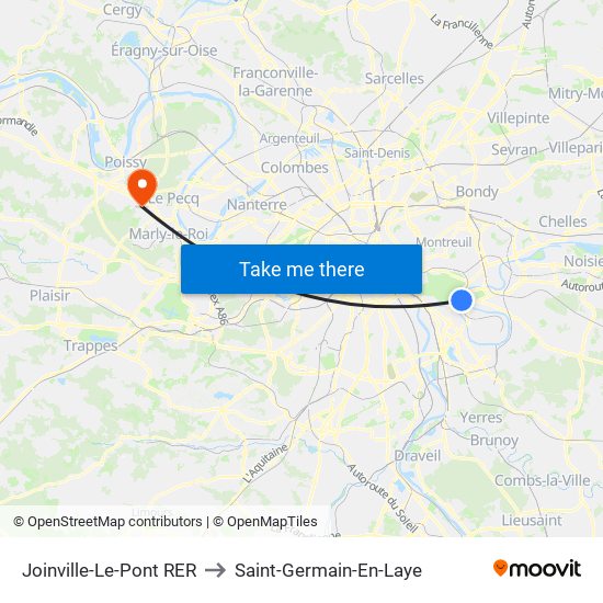 Joinville-Le-Pont RER to Saint-Germain-En-Laye map