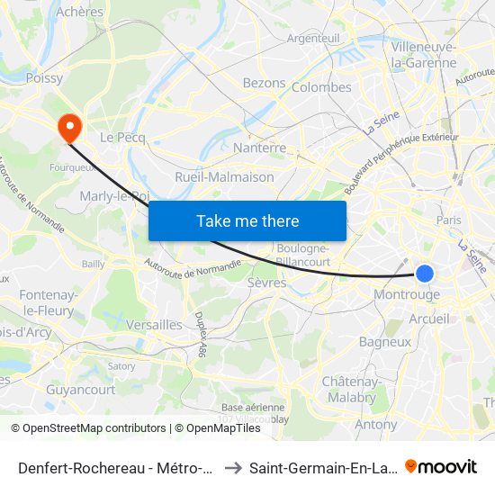 Denfert-Rochereau - Métro-Rer to Saint-Germain-En-Laye map