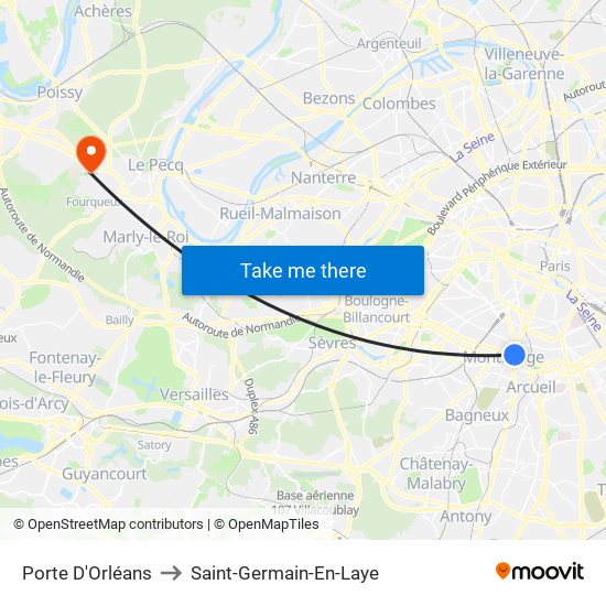 Porte D'Orléans to Saint-Germain-En-Laye map