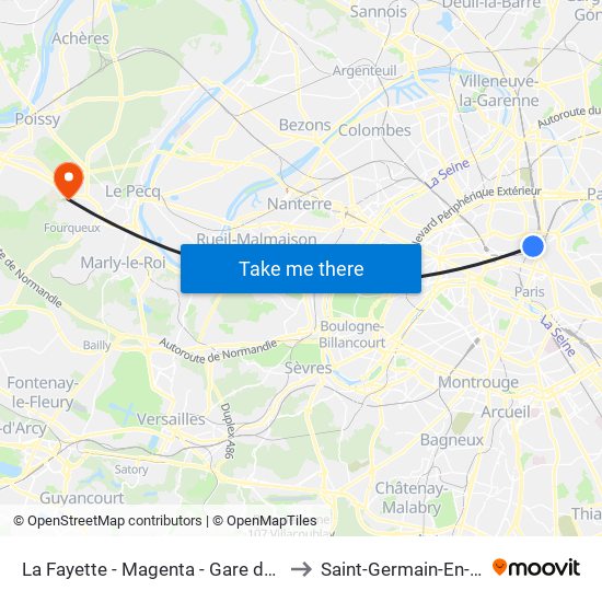 La Fayette - Magenta - Gare du Nord to Saint-Germain-En-Laye map