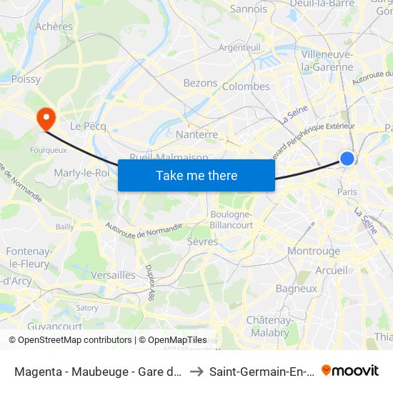 Magenta - Maubeuge - Gare du Nord to Saint-Germain-En-Laye map