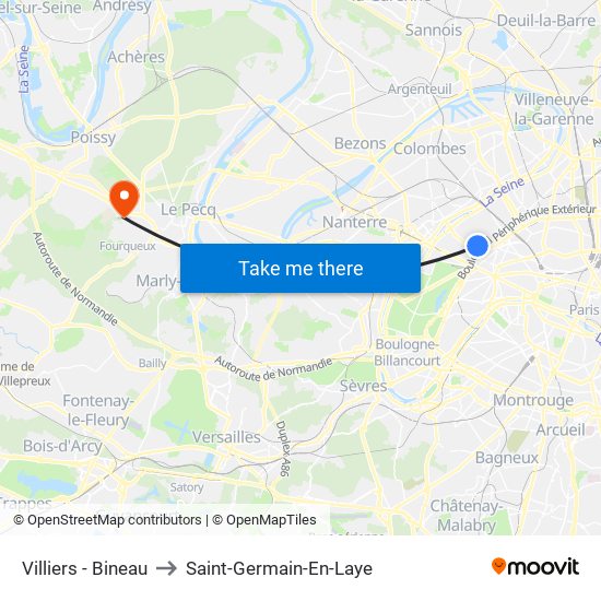 Villiers - Bineau to Saint-Germain-En-Laye map