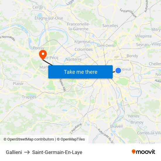 Gallieni to Saint-Germain-En-Laye map