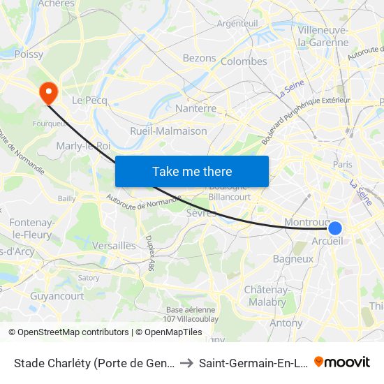 Stade Charléty (Porte de Gentilly) to Saint-Germain-En-Laye map