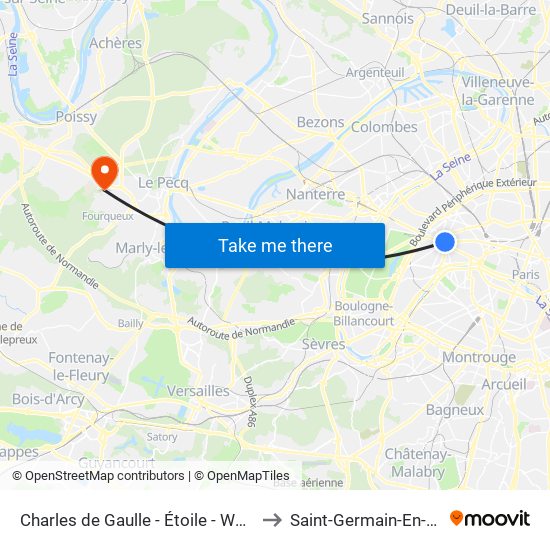 Charles de Gaulle - Étoile - Wagram to Saint-Germain-En-Laye map